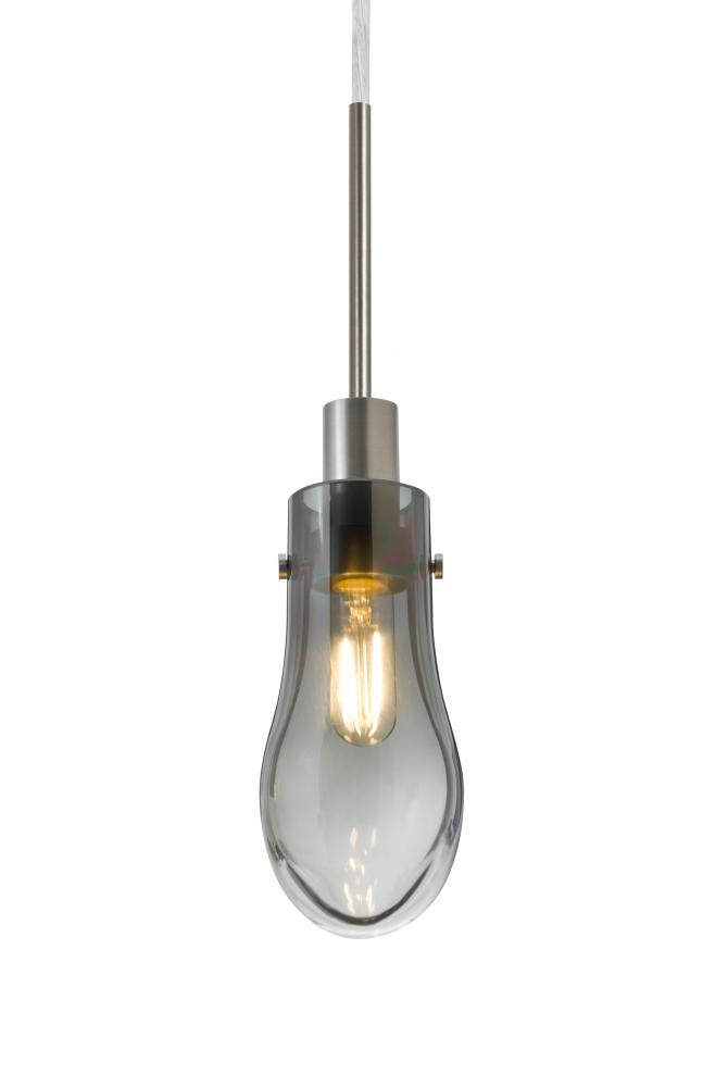 Besa, Wish Cord Pendant, Smoke/Clear, Satin Nickel Finish, 1x4W LED Filament