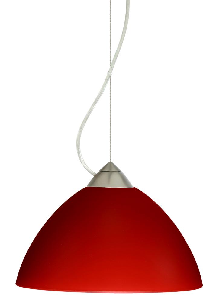 Besa Tessa LED Cable Pendant Red Matte Satin Nickel 1x9W LED, 15Ft. Cord