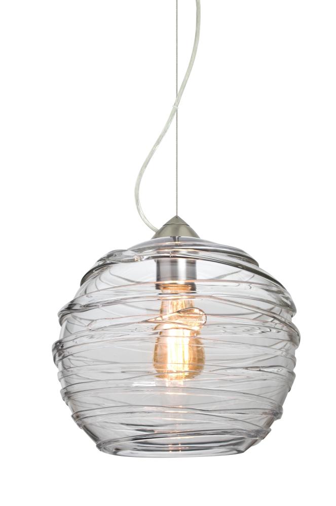 Besa Wave 10 Pendant Satin Nickel Clear 1x8W LED Filament, 15Ft. Cord