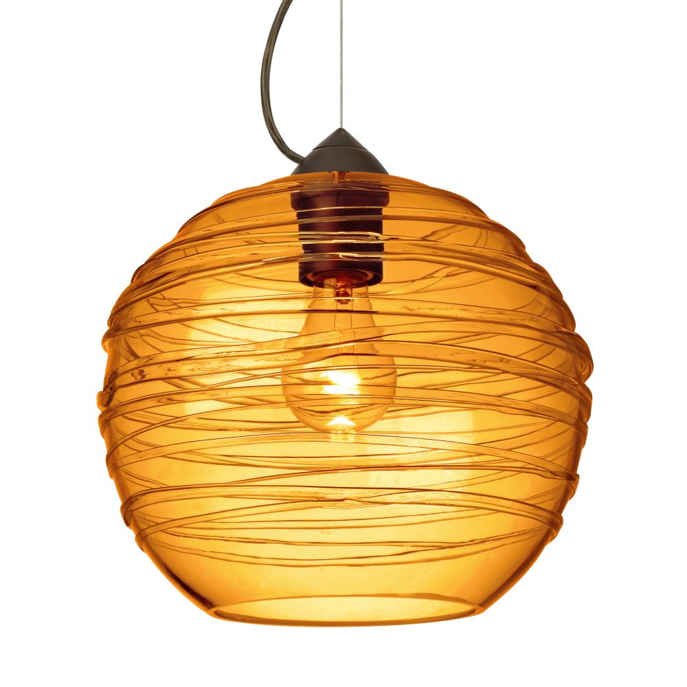 Besa Wave 10 Pendant Bronze Amber 1x60W Medium Base, 15Ft. Cord