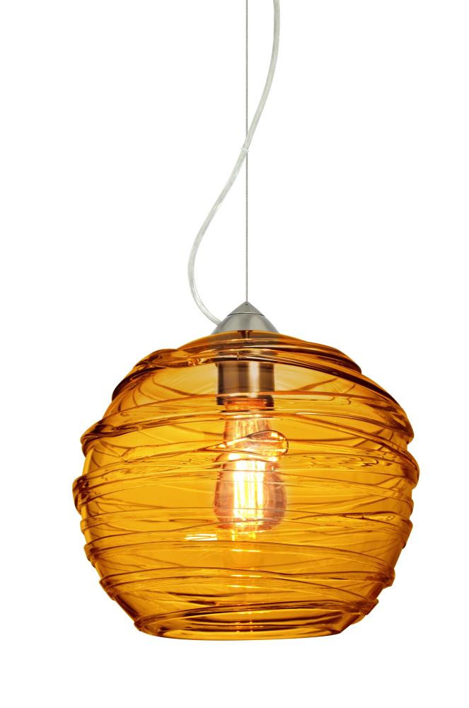Besa Wave 10 Pendant Satin Nickel Amber 1x8W LED Filament, 15Ft. Cord
