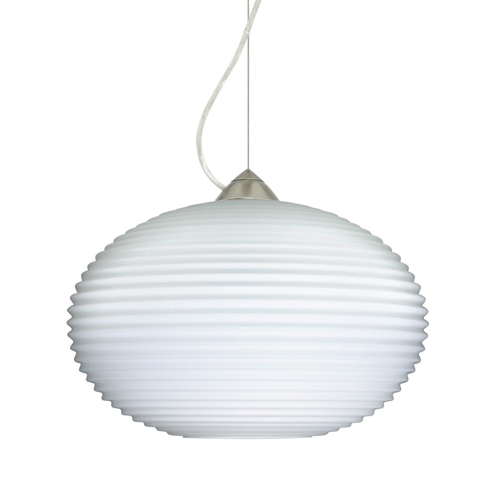 Besa Pape 10 Pendant 1Kx Opal Ribbed Satin Nickel 1x100W Medium Base, 15Ft. Cord