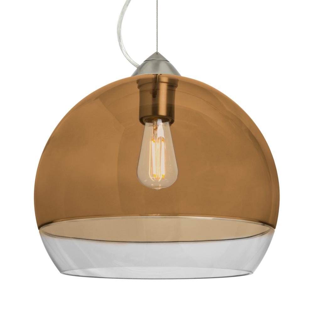 Besa, Ally 12 Cable Pendant, Amber/Clear, Satin Nickel Finish, 1x5W LED Filament
