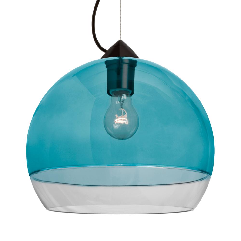 Besa, Ally 12 Cable Pendant, Coral Blue/Clear, Black Finish, 1x60W Medium Base