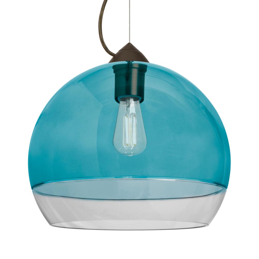 Besa, Ally 12 Cable Pendant, Coral Blue/Clear, Bronze Finish, 1x5W LED Filament, 15Ft. Cable