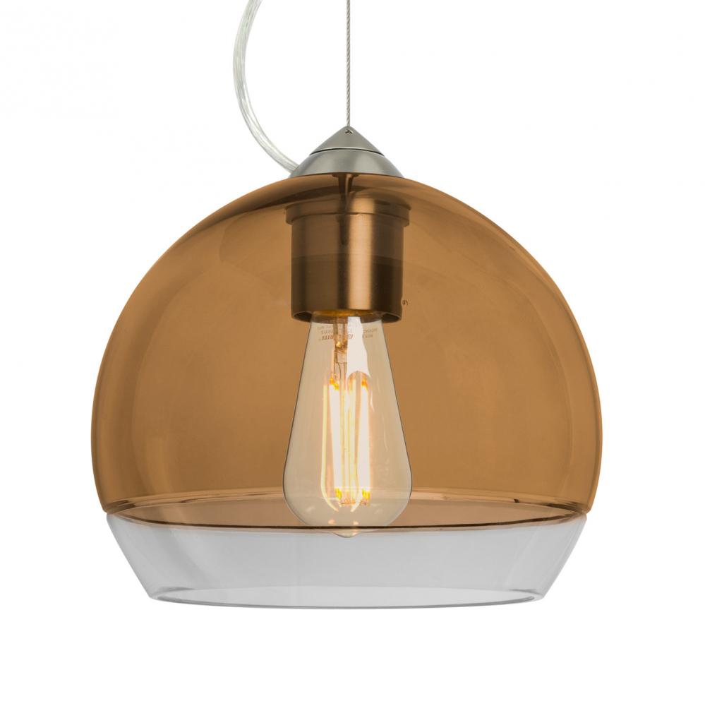 Besa, Ally 8 Cable Pendant, Amber/Clear, Satin Nickel Finish, 1x5W LED Filament, 15Ft. Cable