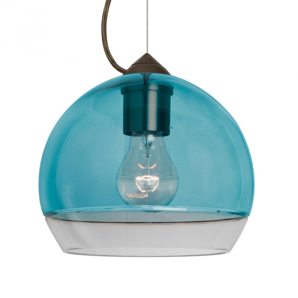 Besa, Ally 8 Cable Pendant, Coral Blue/Clear, Bronze Finish, 1x60W Medium Base