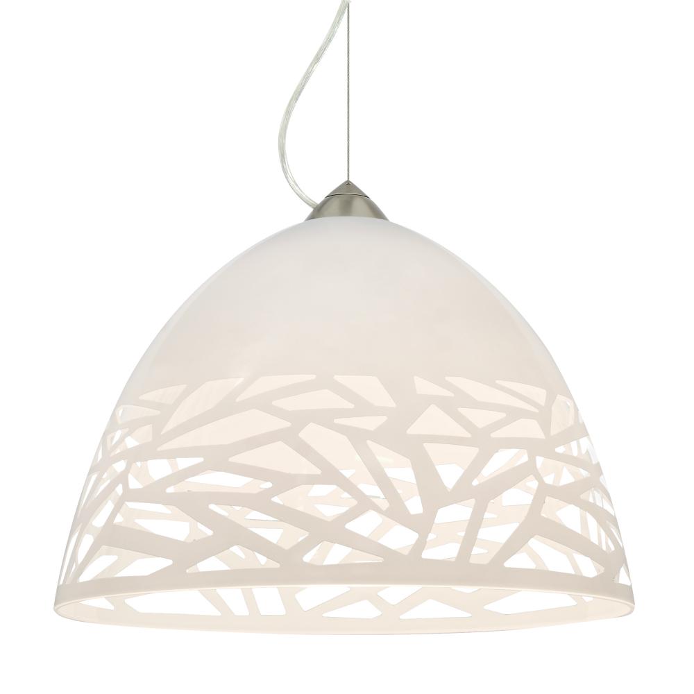 Besa Kiev Pendant, White, Satin Nickel Finish, 1x9W LED, 15Ft. Cord