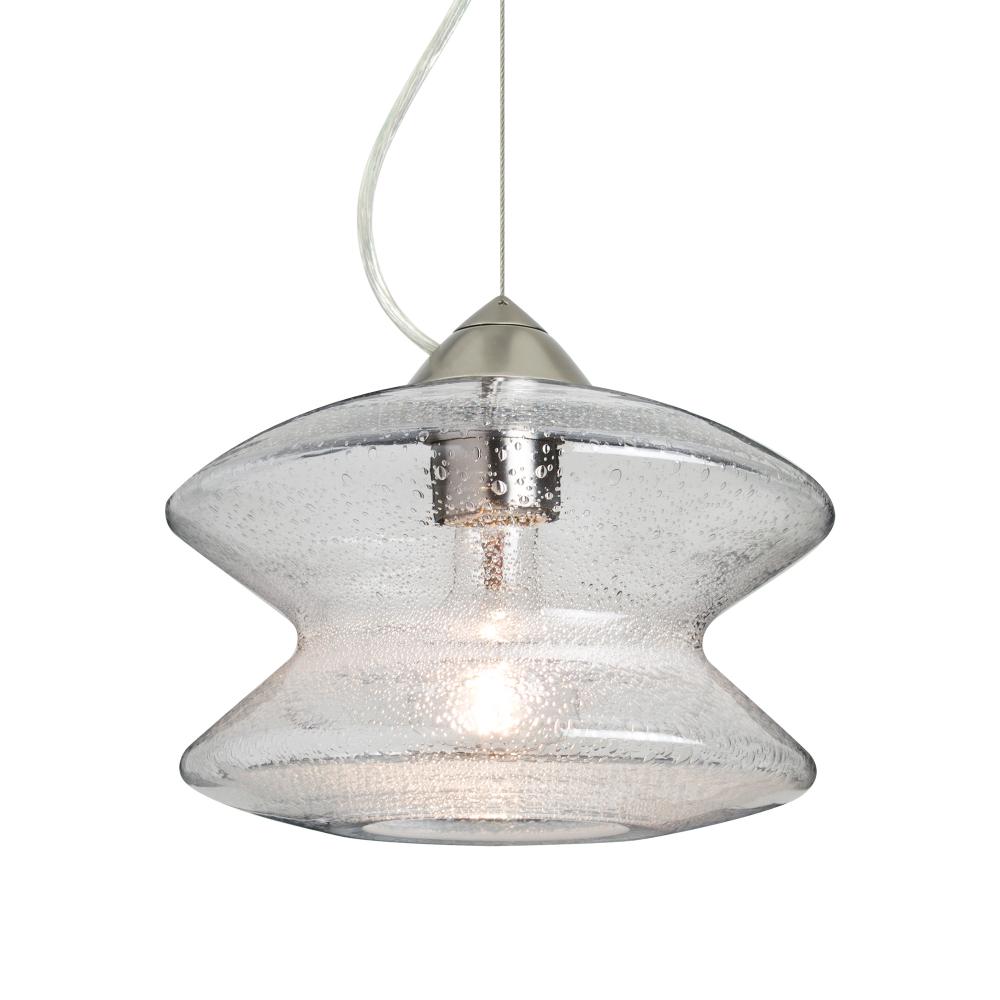 Besa, Zen Cable Pendant, Clear Bubble, Satin Nickel Finish, 1x60W Medium Base, 15Ft. Cord