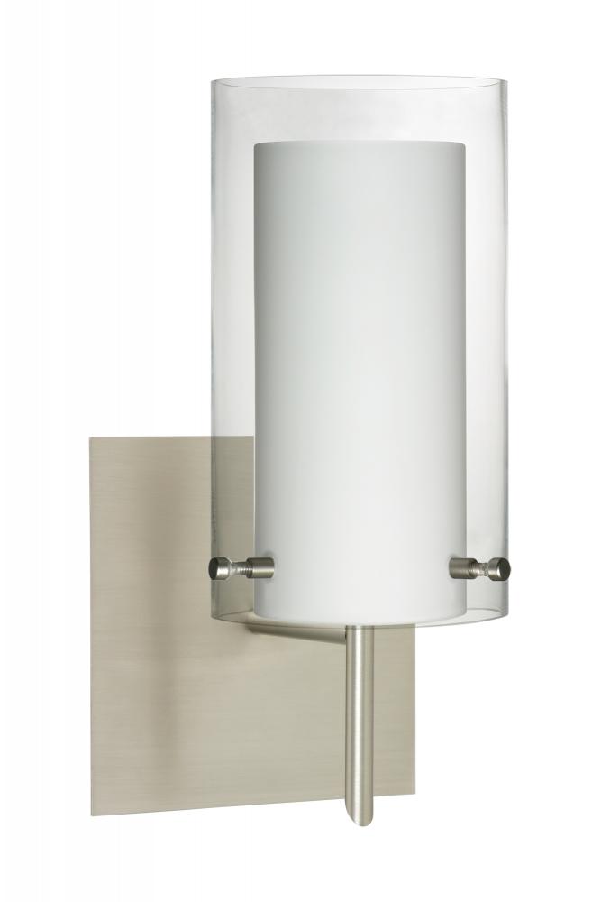 Besa Pahu 4 Wall With SQ Canopy 1SW Clear/Opal Satin Nickel 1x5W LED