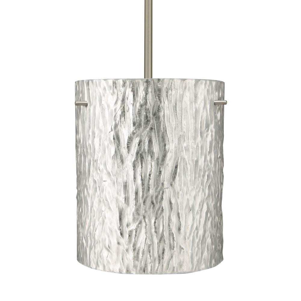 Besa Stem Pendant Tamburo 8 Satin Nickel Stone Silver Foil 1x100W Medium Base, 15Ft. Cord