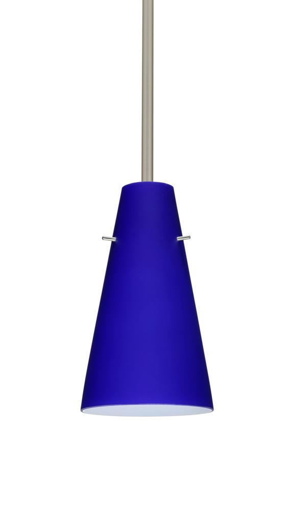 Besa Cierro Stem Pendant Satin Nickel Cobalt Blue Matte 1x100W Medium Base, 15Ft. Cord