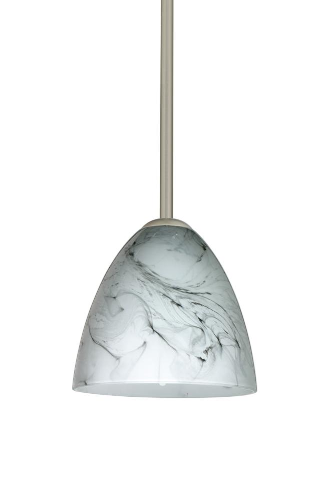 Besa Vila Stem Pendant Satin Nickel Marble Grigio 1x60W Medium Base, 15Ft. Cord