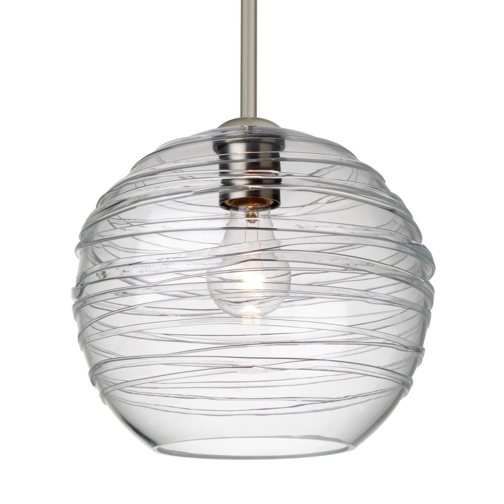 Besa Wave 10 Stem Pendant Satin Nickel Clear 1x60W Medium Base, 15Ft. Cord