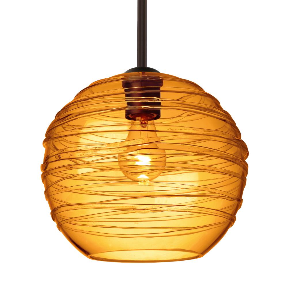 Besa Wave 10 Stem Pendant Bronze Amber 1x60W Medium Base, 15Ft. Cord