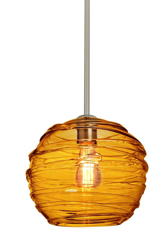 Besa Wave 10 Stem Pendant Satin Nickel Amber 1x8W LED Filament, 15Ft. Cord
