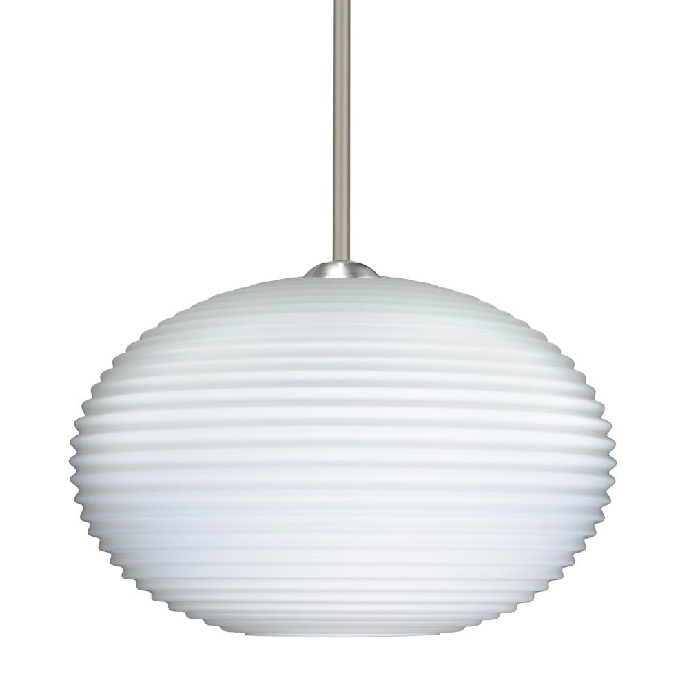 Besa Stem Pendant Pape 12 Satin Nickel Opal Ribbed 1x9W LED, 15Ft. Cord