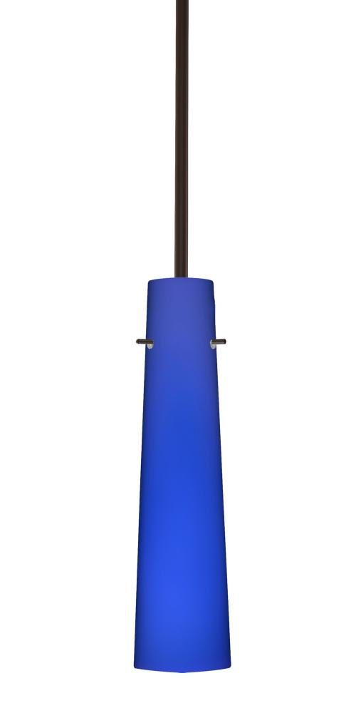 Besa Camino Stem Pendant Bronze Cobalt Blue Matte 1x40W E12 base, 15Ft. Cord