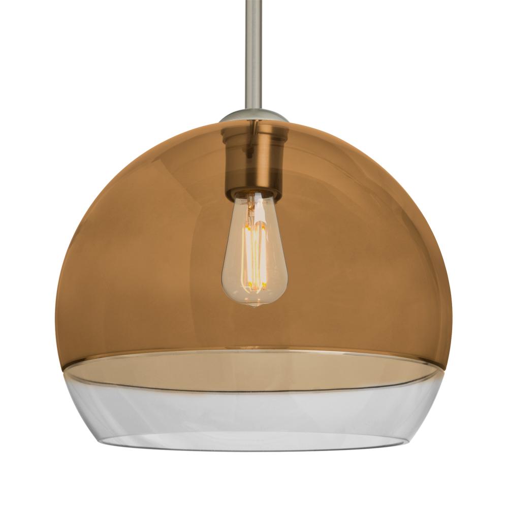 Besa, Ally 12 Stem Pendant, Amber/Clear, Satin Nickel Finish, 1x5W LED Filament