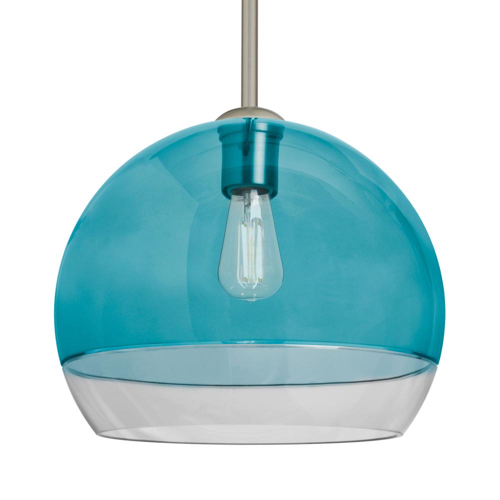 Besa, Ally 12 Stem Pendant, Coral Blue/Clear, Satin Nickel Finish, 1x5W LED Filament