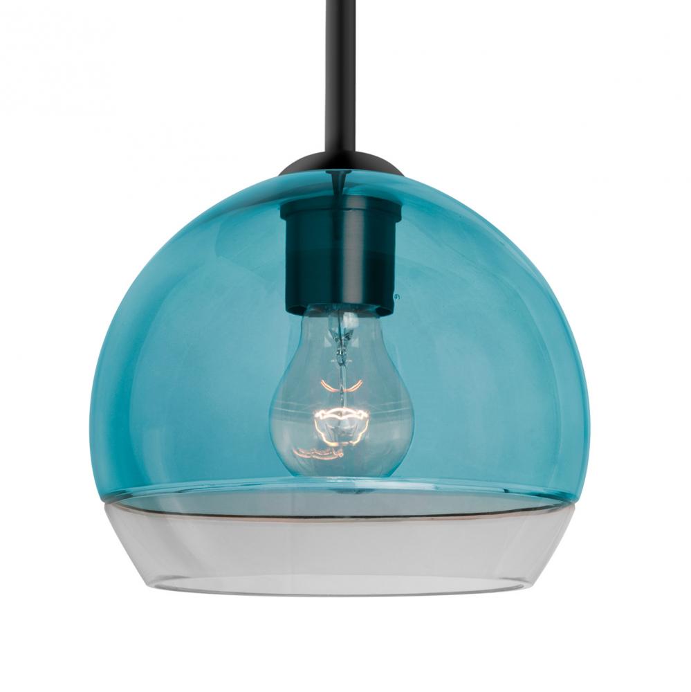 Besa, Ally 8 Stem Pendant, Coral Blue/Clear, Black Finish, 1x60W Medium Base