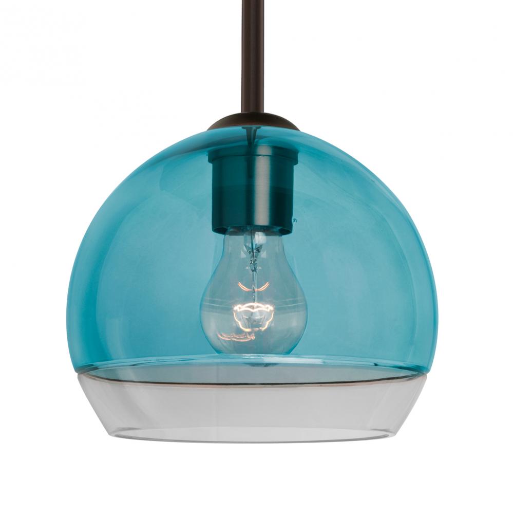 Besa, Ally 8 Stem Pendant, Coral Blue/Clear, Bronze Finish, 1x60W Medium Base