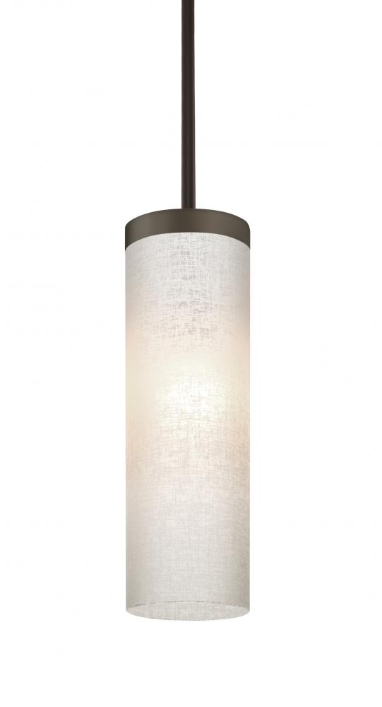 Besa Friz Stem Pendant, White Linen, Bronze Finish, 1x9W LED