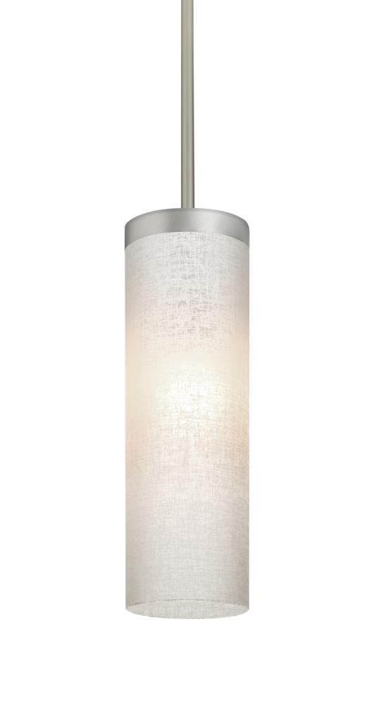 Besa Friz Stem Pendant, White Linen, Satin Nickel Finish, 1x75W Medium Base