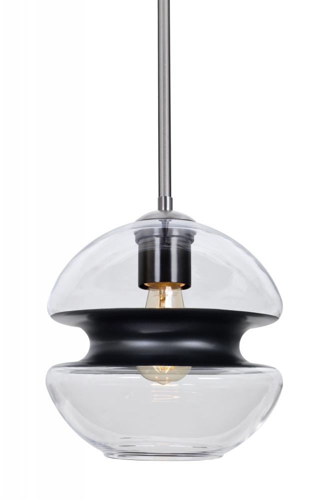 Besa, Hula 8 Stem Pendant, Clear/Black, Satin Nickel Finish, 1x8W LED Filament