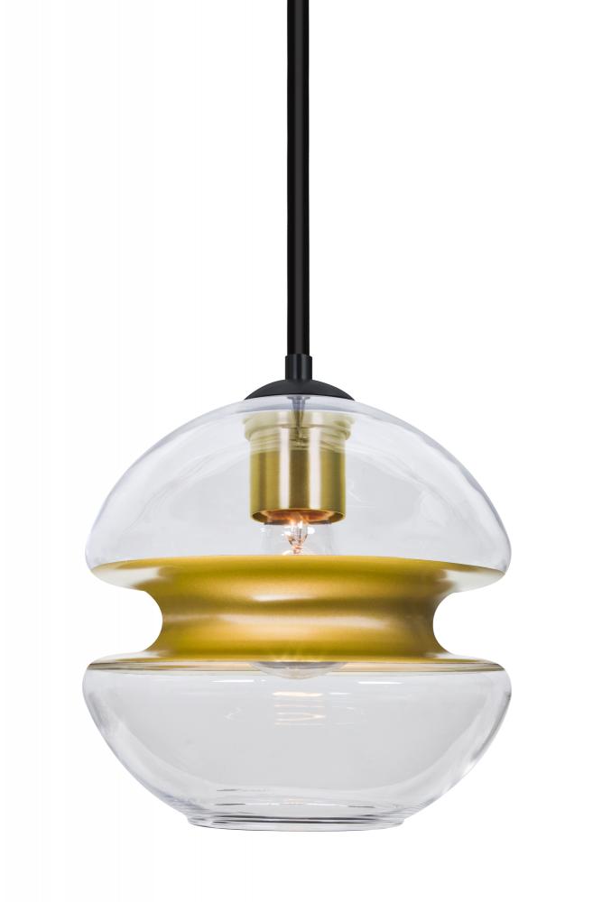 Besa, Hula 8 Stem Pendant, Clear/Gold, Black Finish, 1x60W Medium base