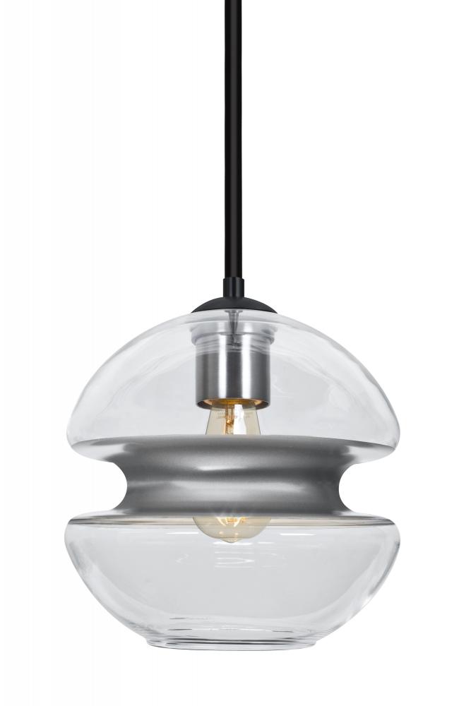 Besa, Hula 8 Stem Pendant, Clear/Silver, Black Finish, 1x8W LED Filament