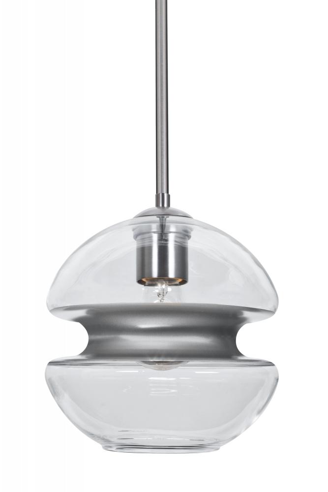 Besa, Hula 8 Stem Pendant, Clear/Silver, Satin Nickel Finish, 1x60W Medium base
