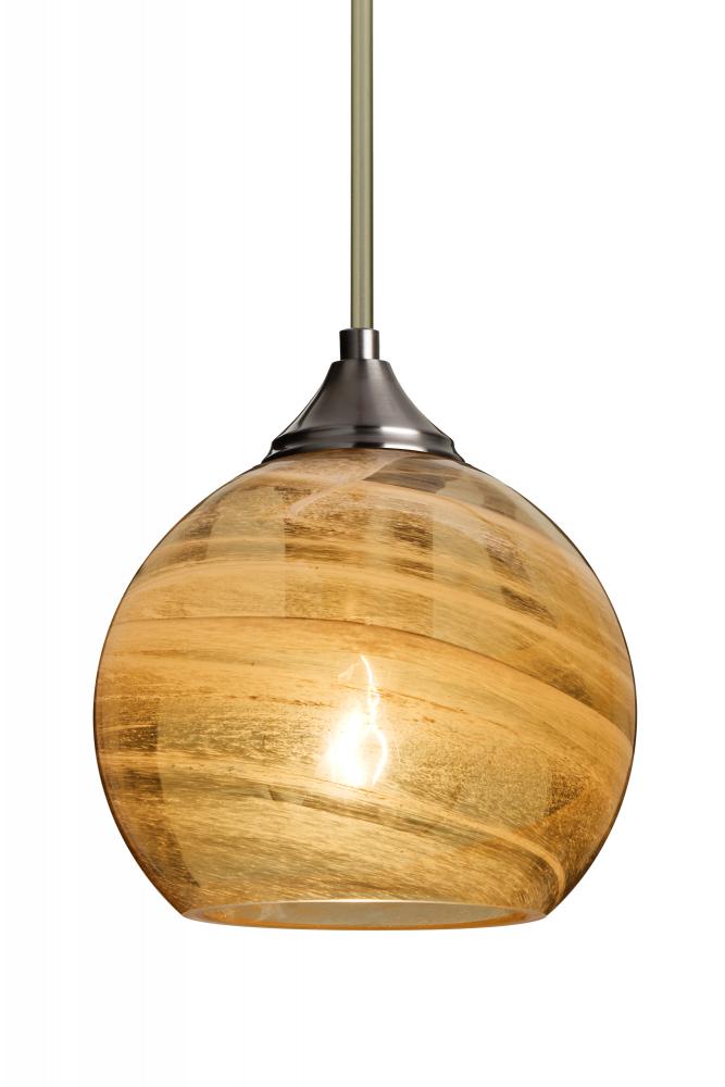 Besa, Jilly Stem Pendant, Vapor Amber, Satin Nickel Finish, 1x60W Medium Base