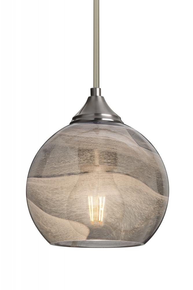 Besa, Jilly Stem Pendant, Vapor Smoke, Satin Nickel Finish, 1x5W LED Filament