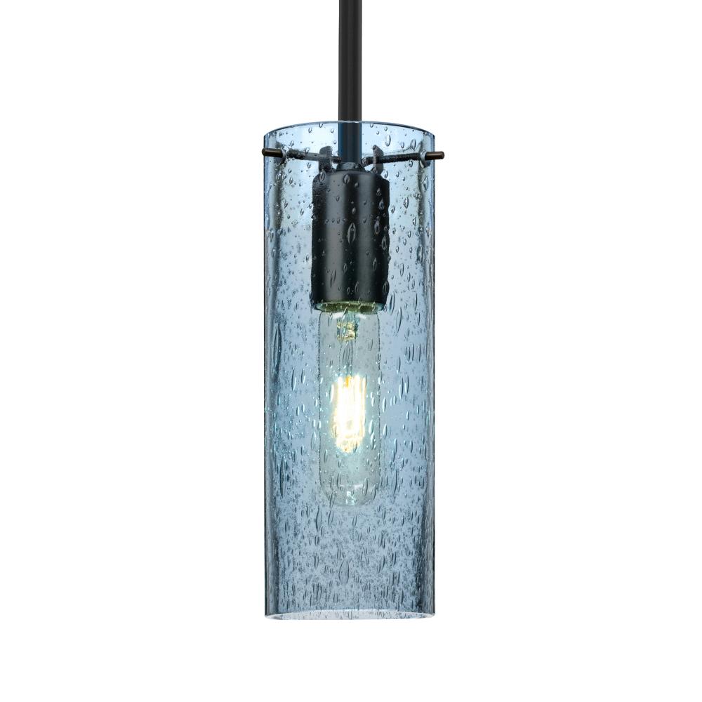 Besa, Juni 10 Stem Pendant, Blue Bubble, Black, 1x60W Medium Base