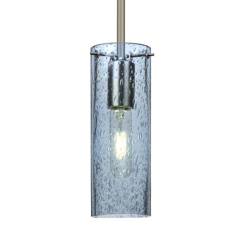 Besa, Juni 10 Stem Pendant, Blue Bubble, Satin Nickel, 1x60W Medium Base, 15Ft. Cord