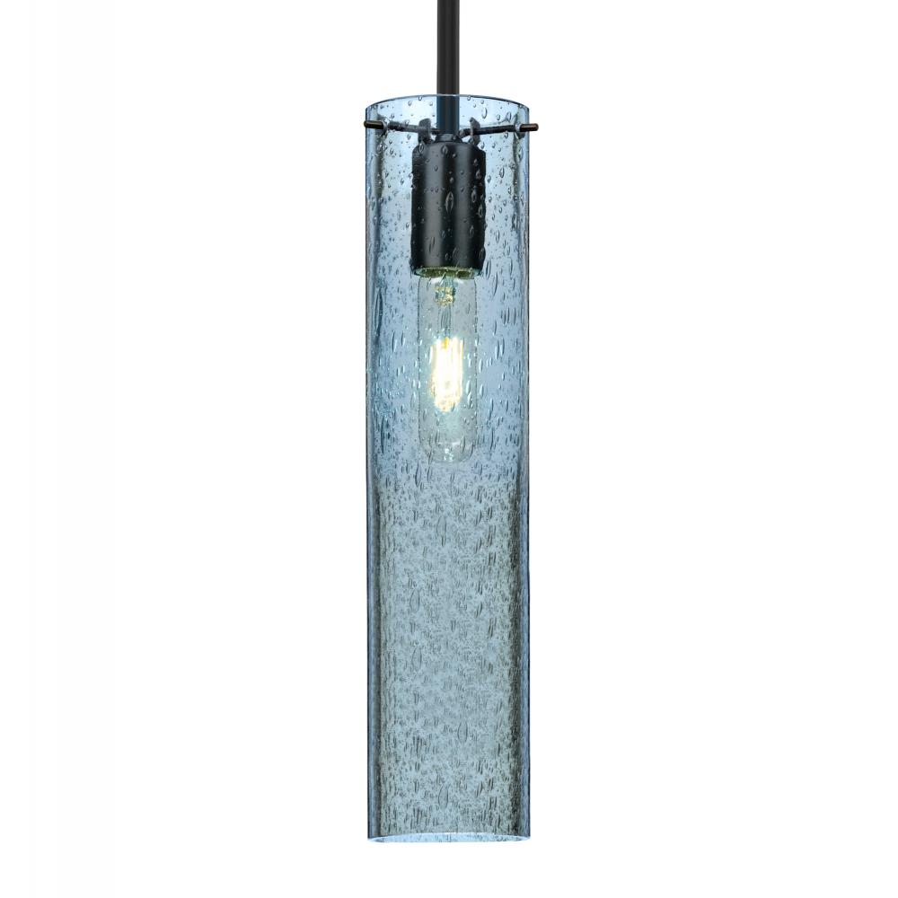 Besa, Juni 16 Stem Pendant, Blue Bubble, Black, 1x60W Medium Base