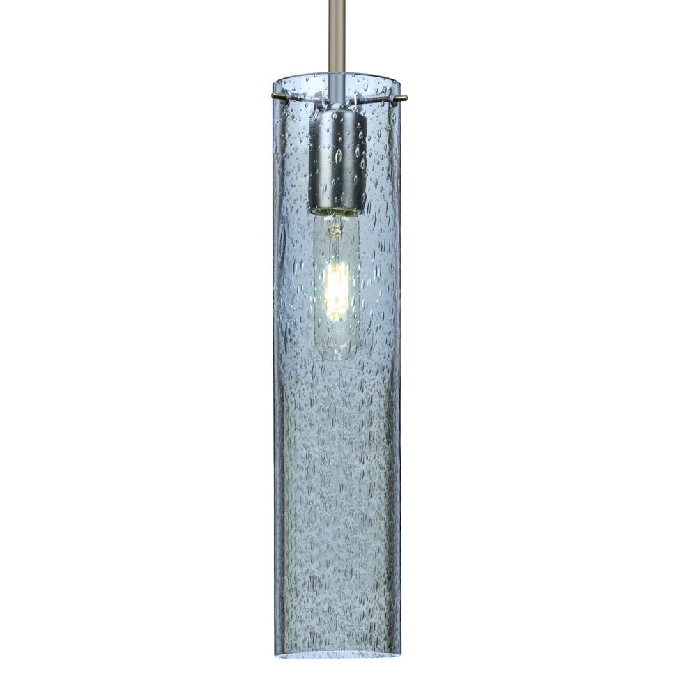Besa, Juni 16 Stem Pendant, Blue Bubble, Satin Nickel, 1x60W Medium Base, 15Ft. Cord