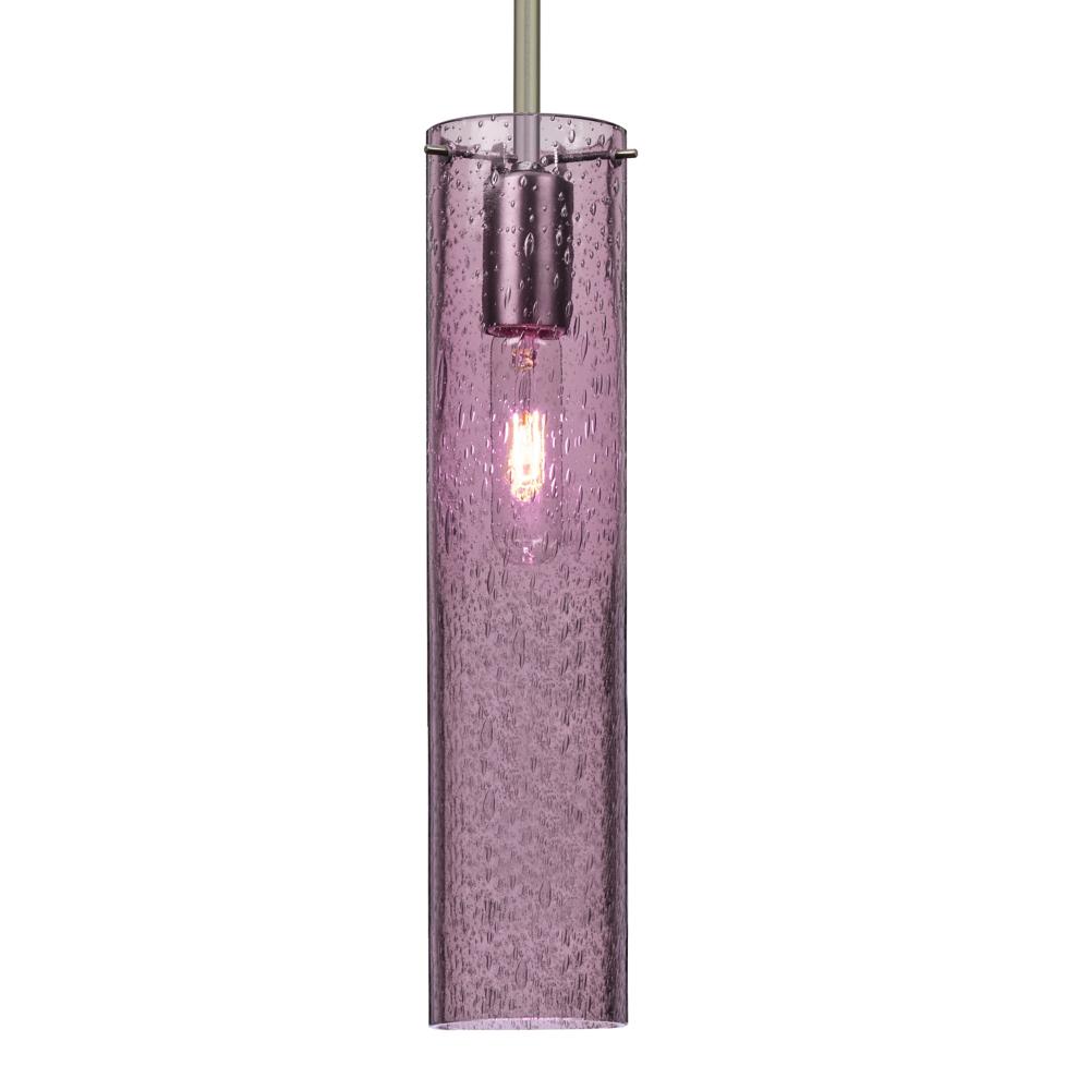 Besa, Juni 16 Stem Pendant, Plum Bubble, Satin Nickel, 1x60W Medium Base, 15Ft. Cord