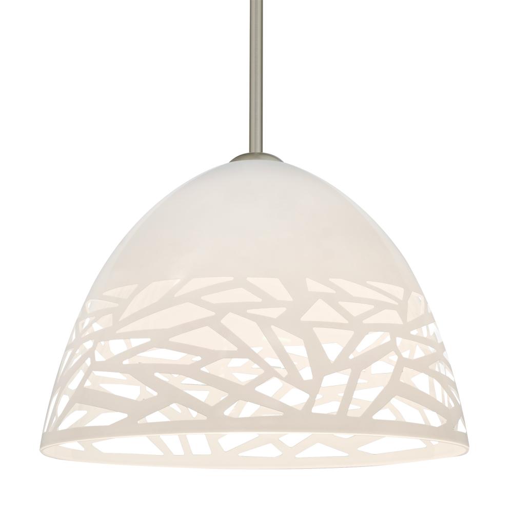Besa Kiev Stem Pendant, White, Satin Nickel Finish, 1x9W LED, 15Ft. Cord
