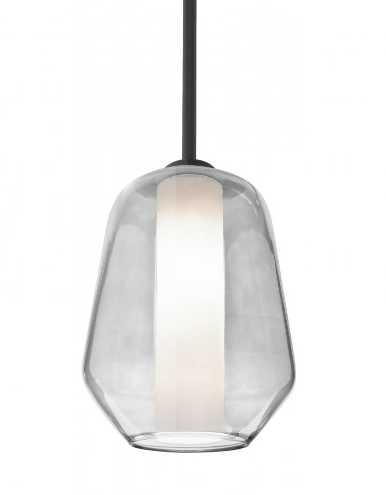 Besa Link Stem Pendant, Clear/Opal, Black Finish, 1x9W LED