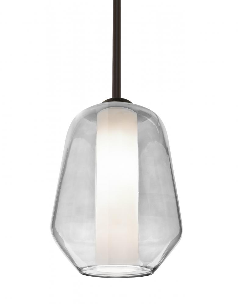 Besa Link Stem Pendant, Clear/Opal, Bronze Finish, 1x9W LED
