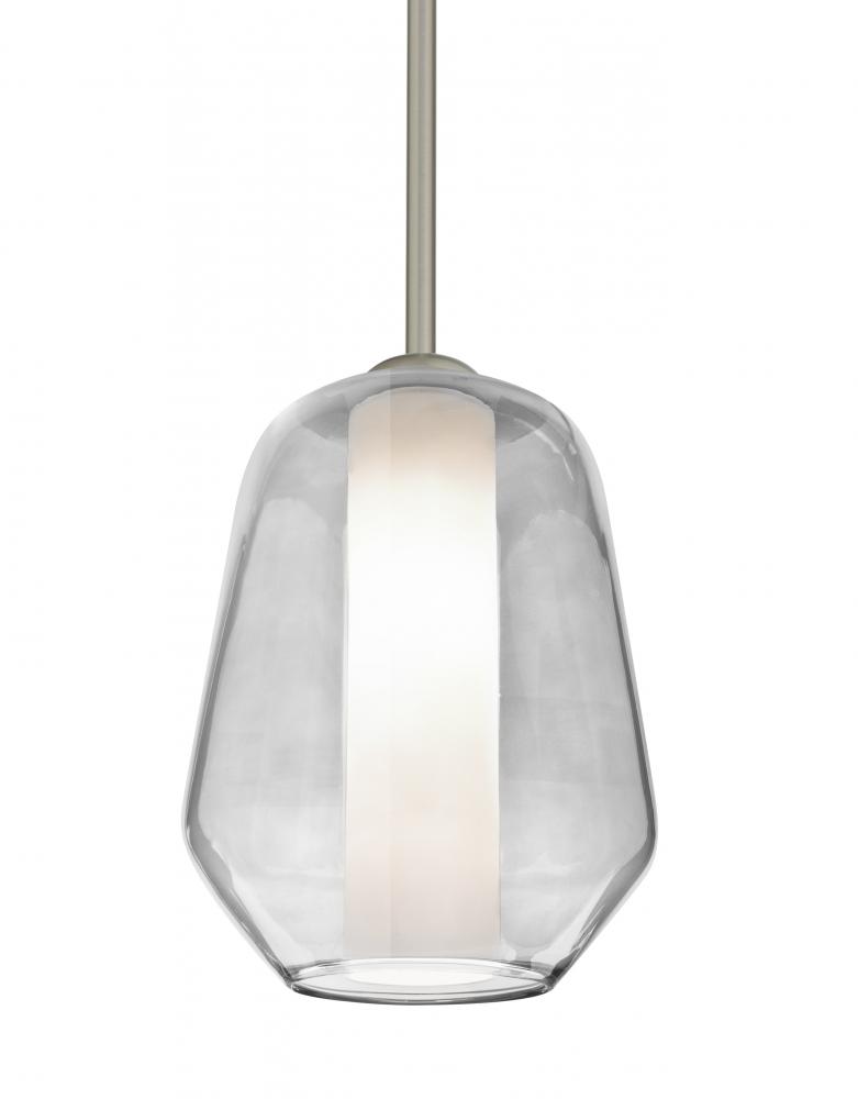 Besa Link Stem Pendant, Clear/Opal, Satin Nickel Finish, 1x60W Medium Base