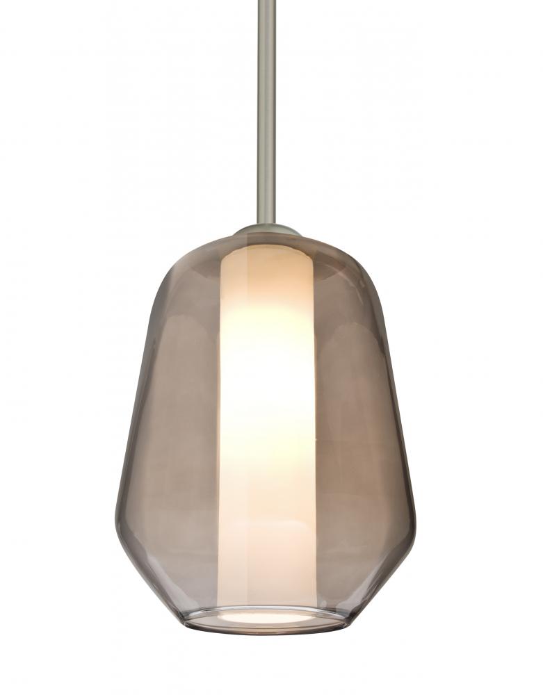 Besa Link Stem Pendant, Smoke/Opal, Satin Nickel Finish, 1x9W LED