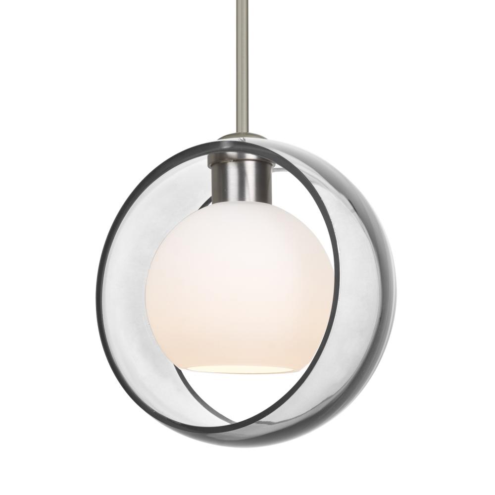 Besa Mana Pendant, Clear/Opal, Satin Nickel Finish, 1x60W Medium Base, 15Ft. Cord