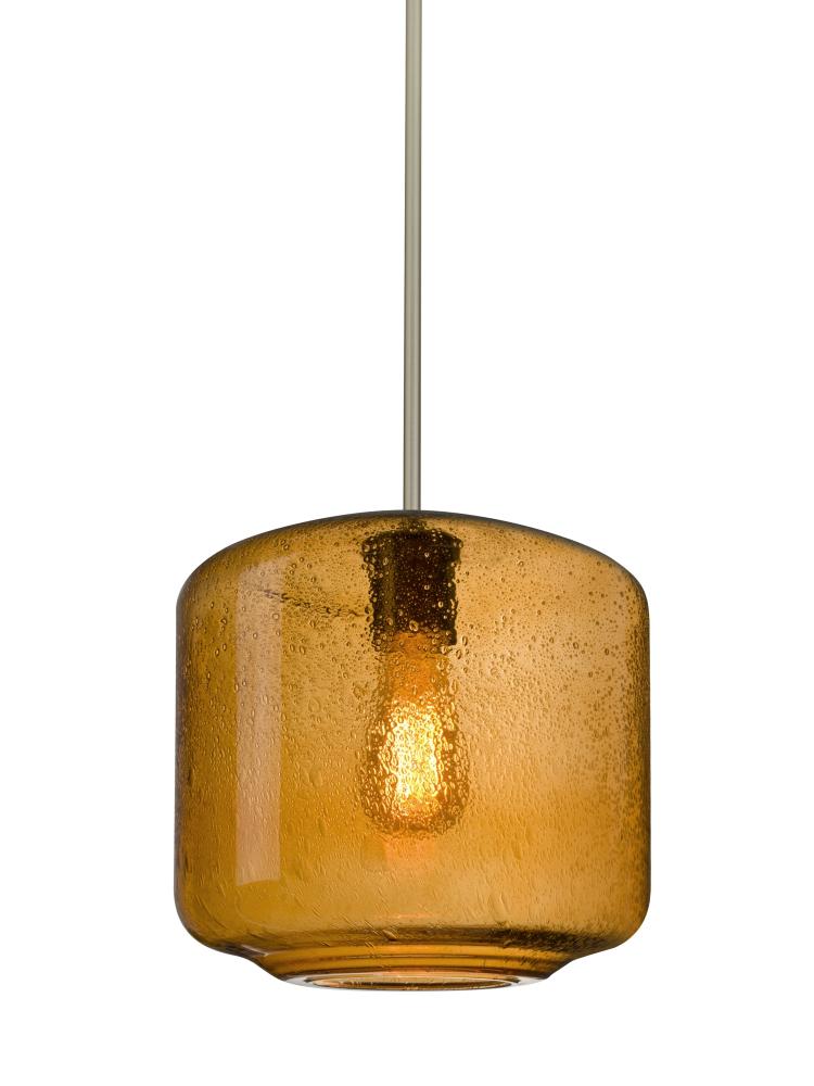 Besa Niles 10 Pendant, Amber Bubble, Satin Nickel Finish, 1x4W LED Filament, 15Ft. Cord