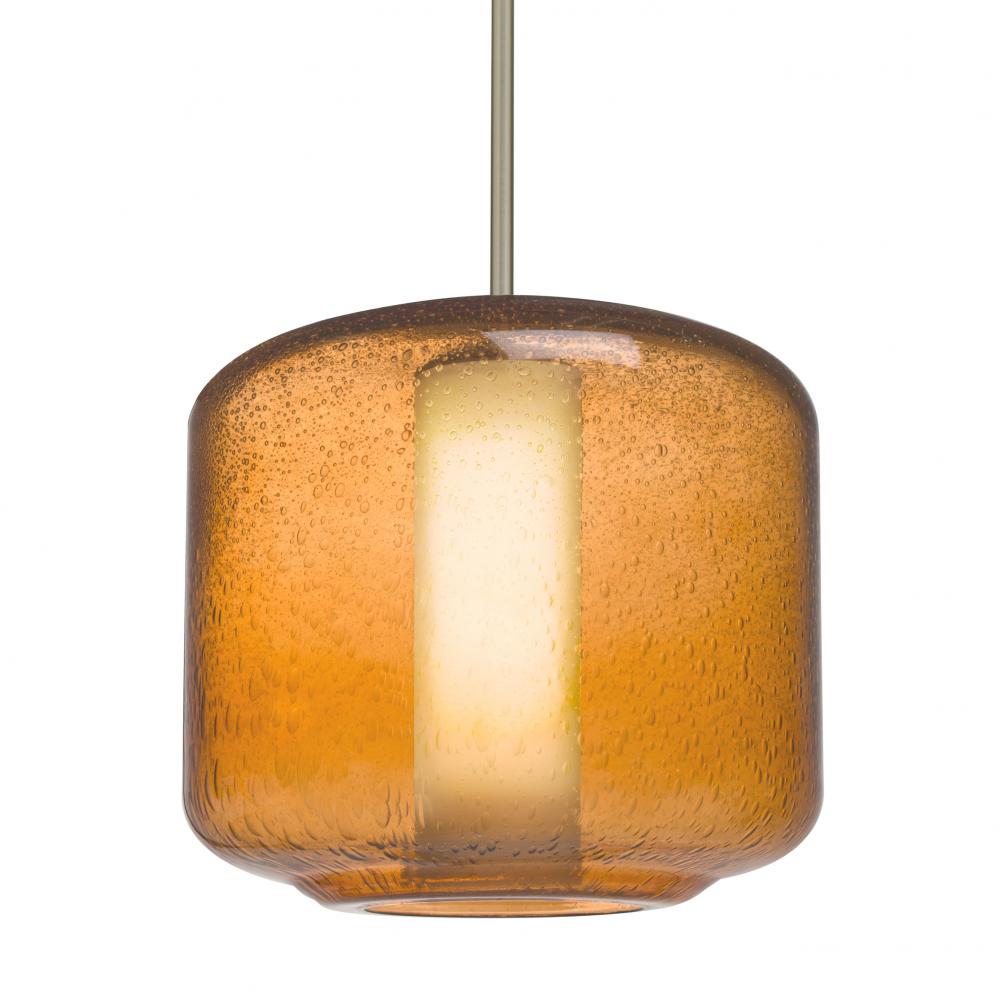 Besa Niles 10 Pendant, Amber Bubble/Opal, Satin Nickel Finish, 1x60W Medium Base T10, 15Ft. Cord