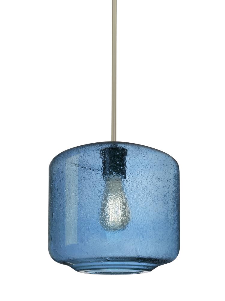 Besa Niles 10 Pendant, Blue Bubble, Satin Nickel Finish, 1x4W LED Filament, 15Ft. Cord