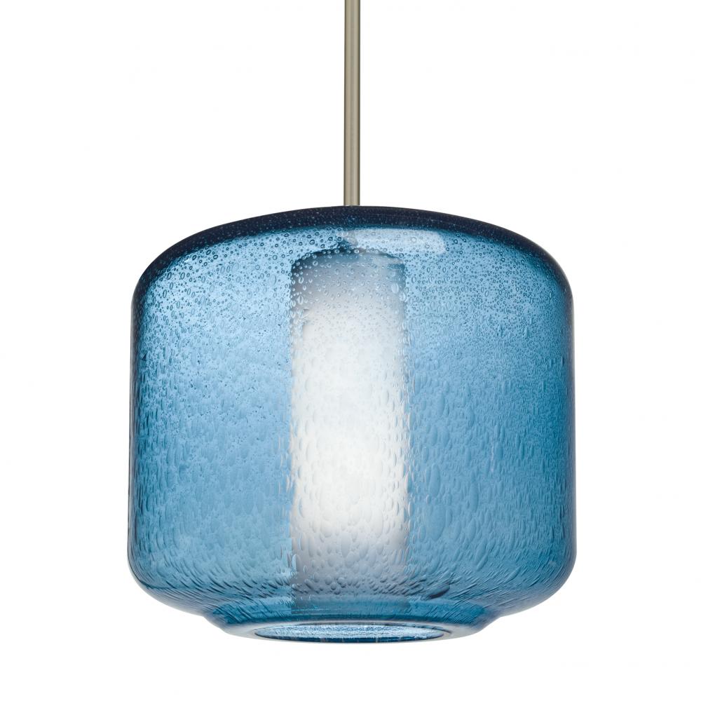 Besa Niles 10 Pendant, Blue Bubble/Opal, Satin Nickel Finish, 1x60W Medium Base T10, 15Ft. Cord