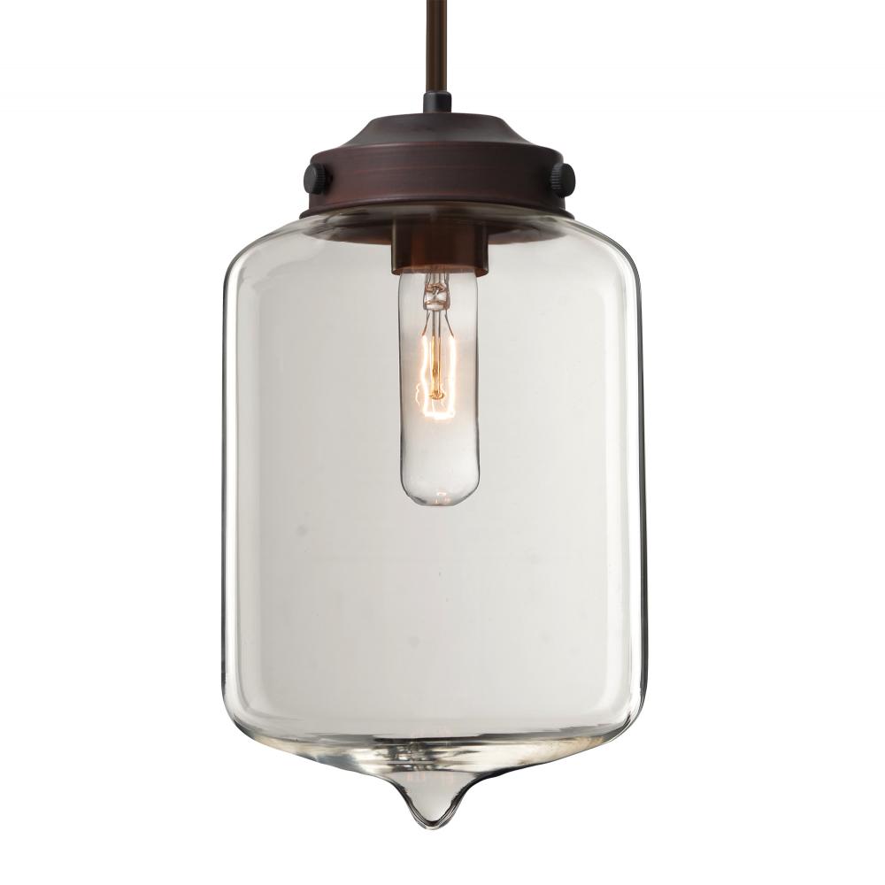 Besa Olin Stem Pendant Bronze Clear 1x60W Medium Base T10, 15Ft. Cord